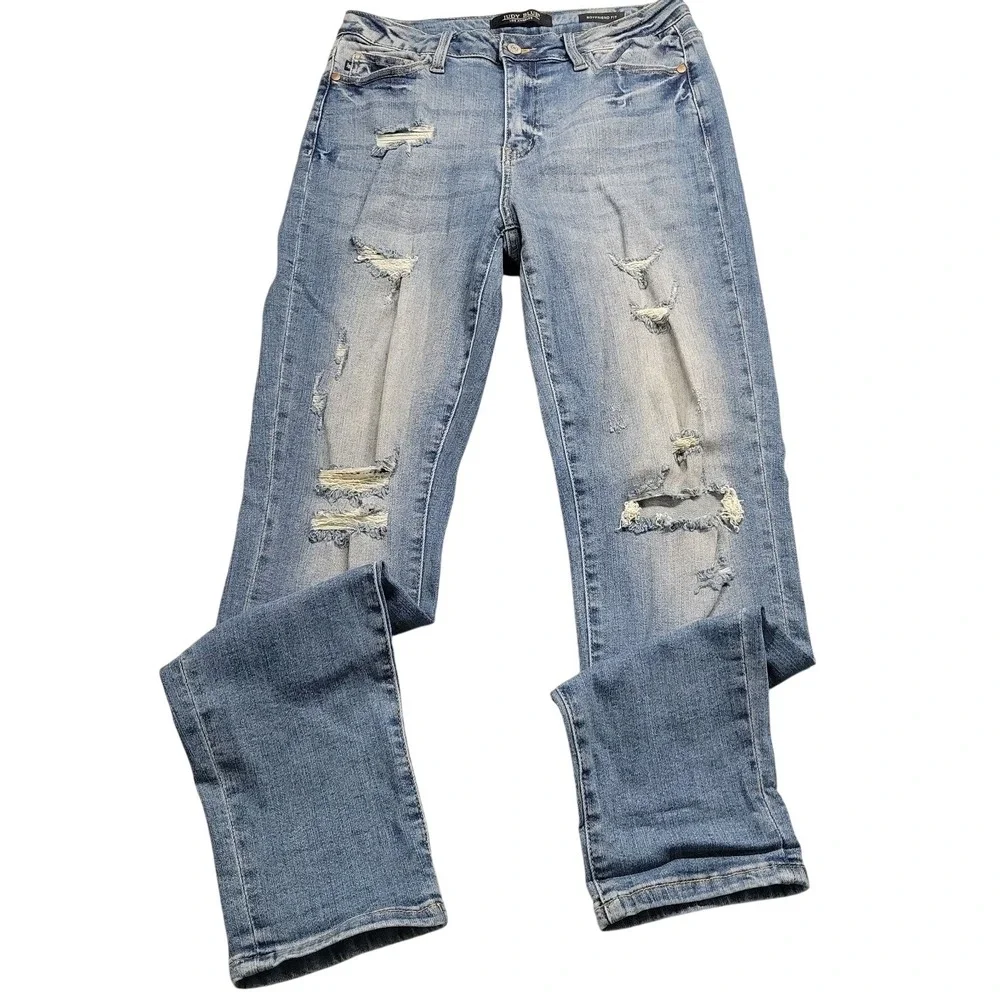Judy Blue Los Angeles Boyfriend Distressed Jeans Light Wash Size 5/27 Denim